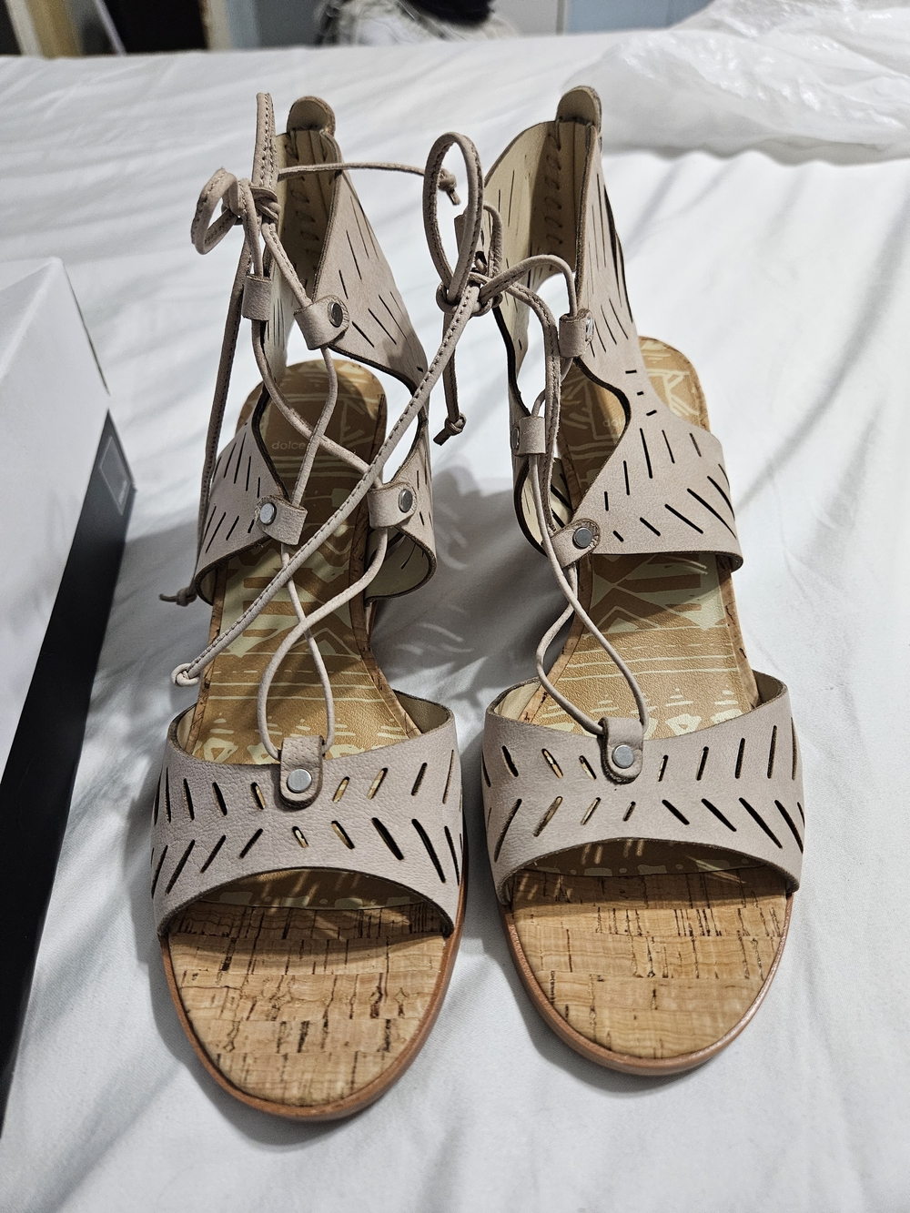 Dolce Vita Taupe Laser-Cut Lace-Up Sandal